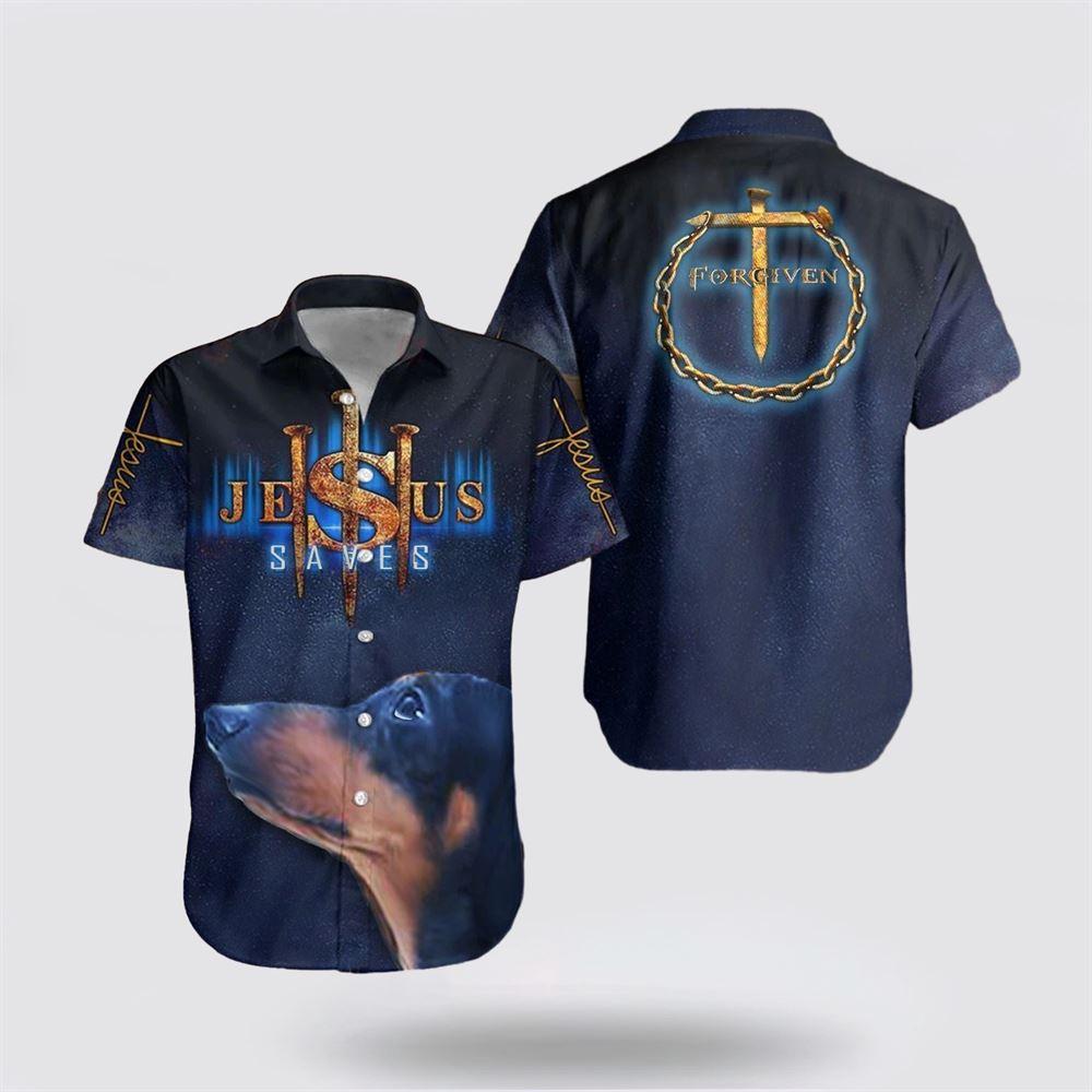 Dachshund Cross Jesus Saves Hawaiian Shirt Christian Faith Dog Lover Shirt Unique Gift - Gifts For Christians