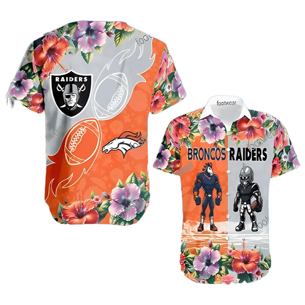 Denver Broncos Vs Las Vegas Raiders Surfboard Logo Beach Hawaiian Shirt