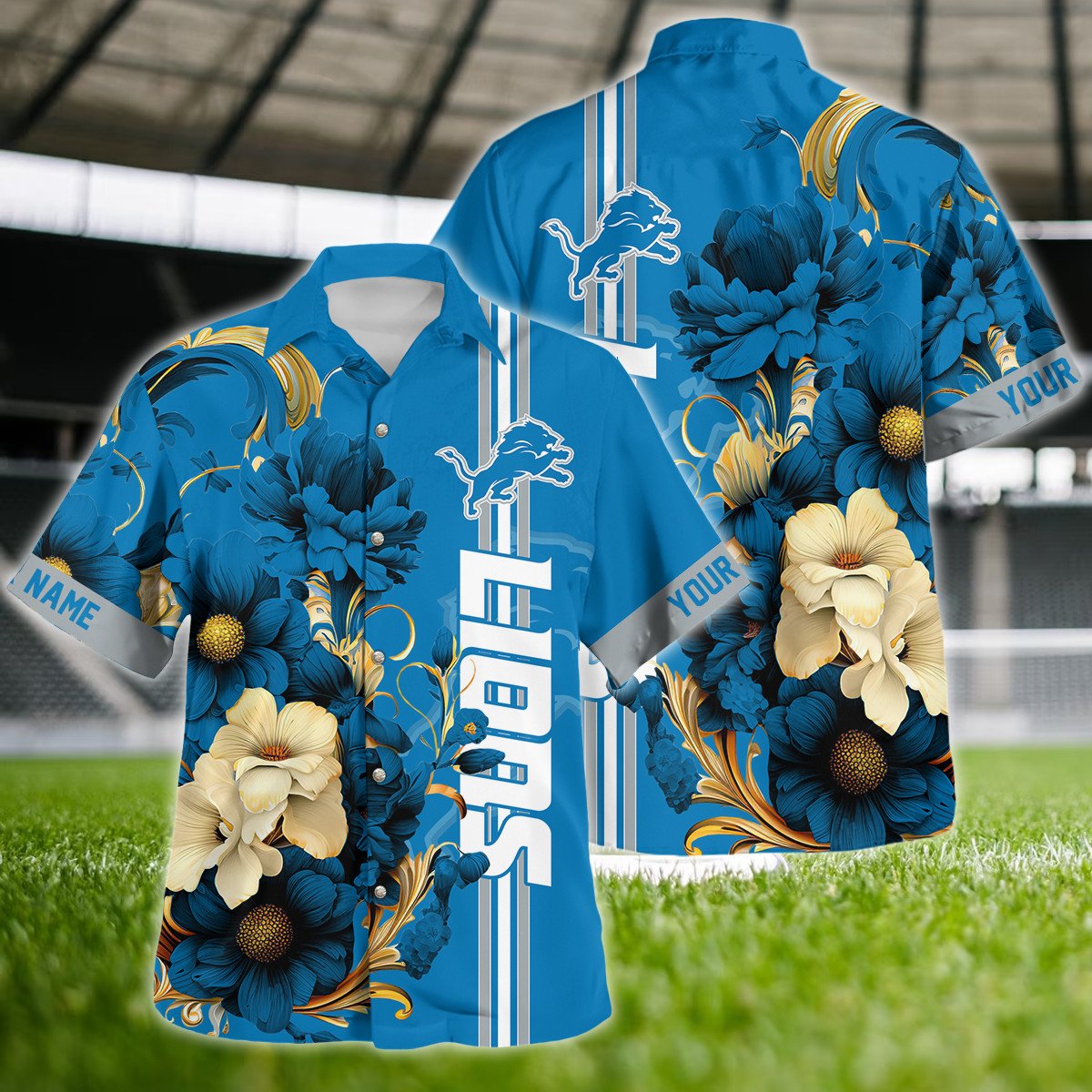 Detroit Lions Floral Fusion Hawaiian Shirt