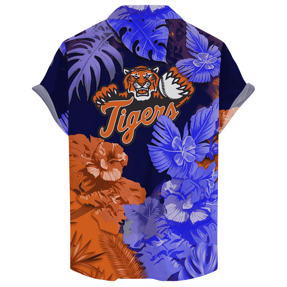 Detroit Tigers Bold Skull & Floral Hawaiian Shirt