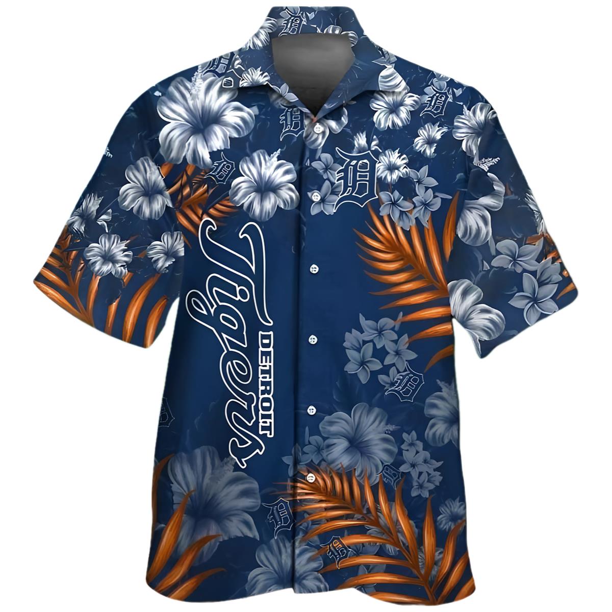 Detroit Tigers Flower Palm Leaf Hawaiian Shirt