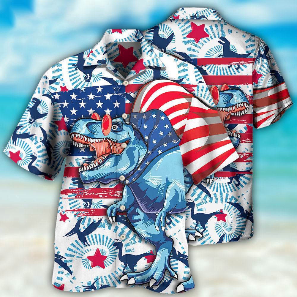 Dinosaur Independence Day Funny Dinosaurus Hawaiian Shirt, 4th Of July Hawaiian Shirt, 4th Of July Shirt