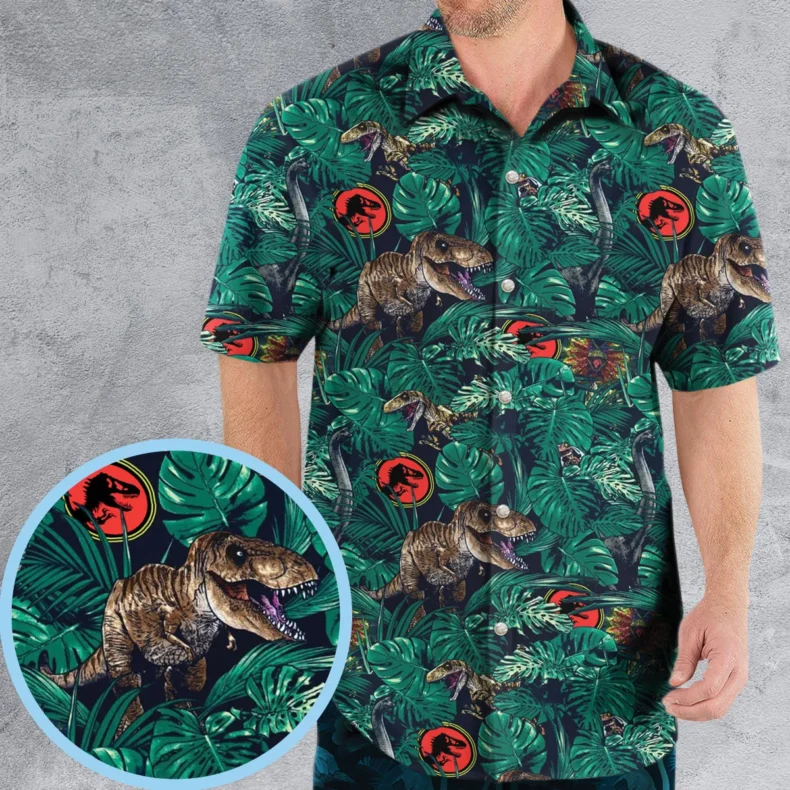 Dinosaurs Tropical Jurassic Park Hawaiian Shirt