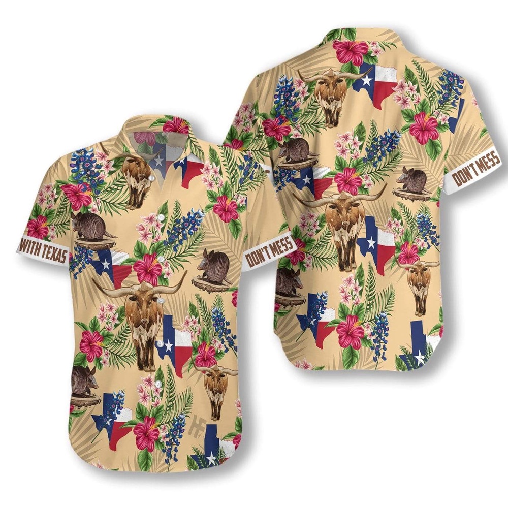 Don't Mess With Texas Longhorn Unisex Hawaiian Shirts, Texas Hawaii Shirt, Texas Shirt