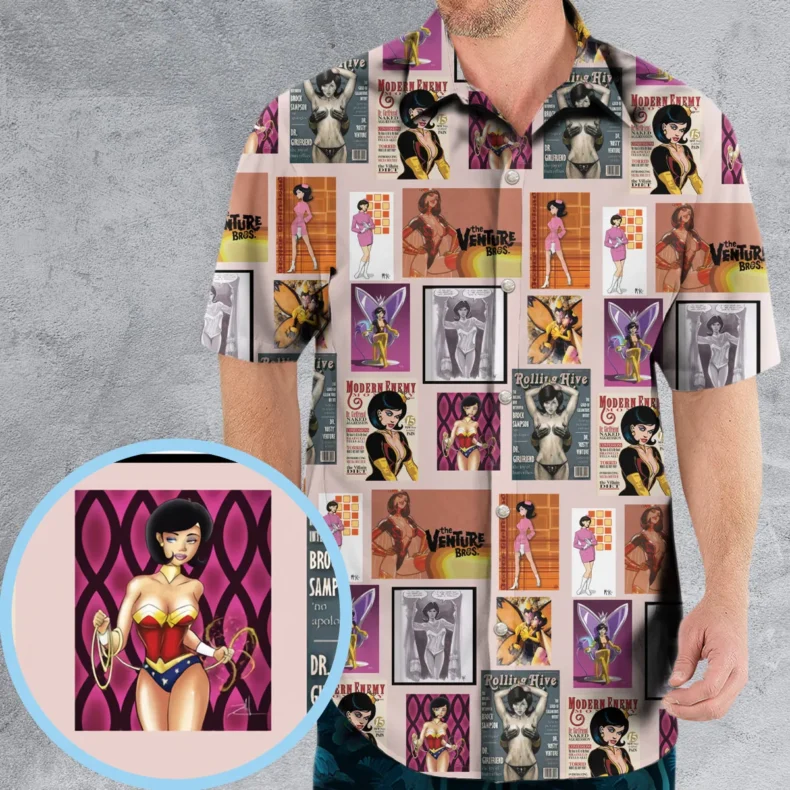 Dr. Mrs. The Monarch The Venture Bros. Magazine Poses Hawaiian Shirt