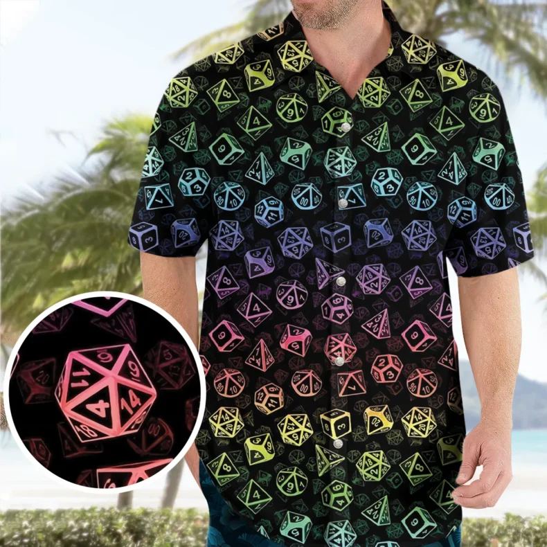 Dungeons and Dragons Rainbow Dice Set Pattern Hawaiian Shirt