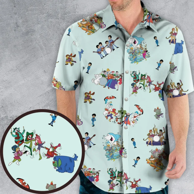 Early 70s Cartoon Music Band Hawaiian Shirt
