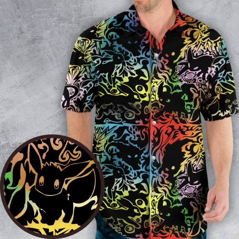 Eevee Pokemon Black Hawaiian Shirt