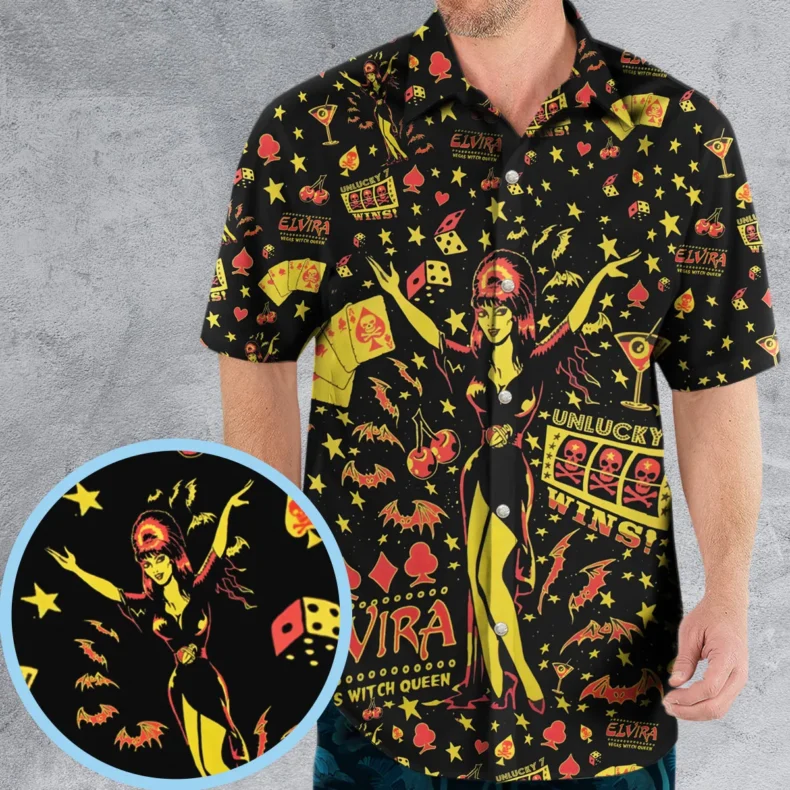 Elvira Mistress Of The Dark Pattern Hawaiian Shirt