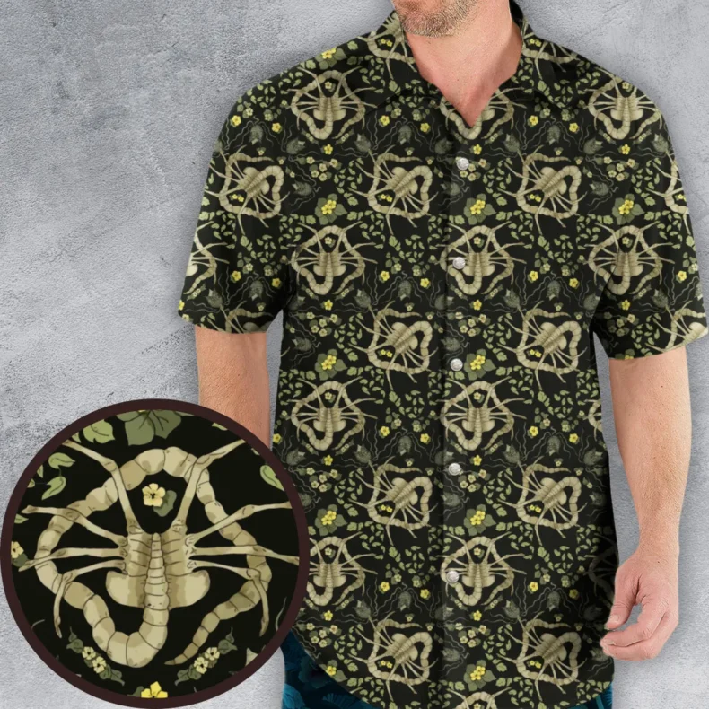 Facehugger Flower Pattern Alien Hawaiian Shirt