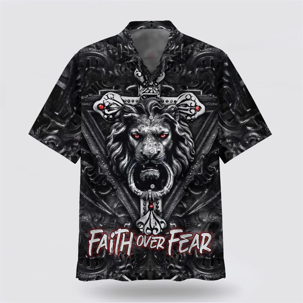 Faith Over Fear Gothic Lion Black Hawaiian Shirts - Gifts For Christians