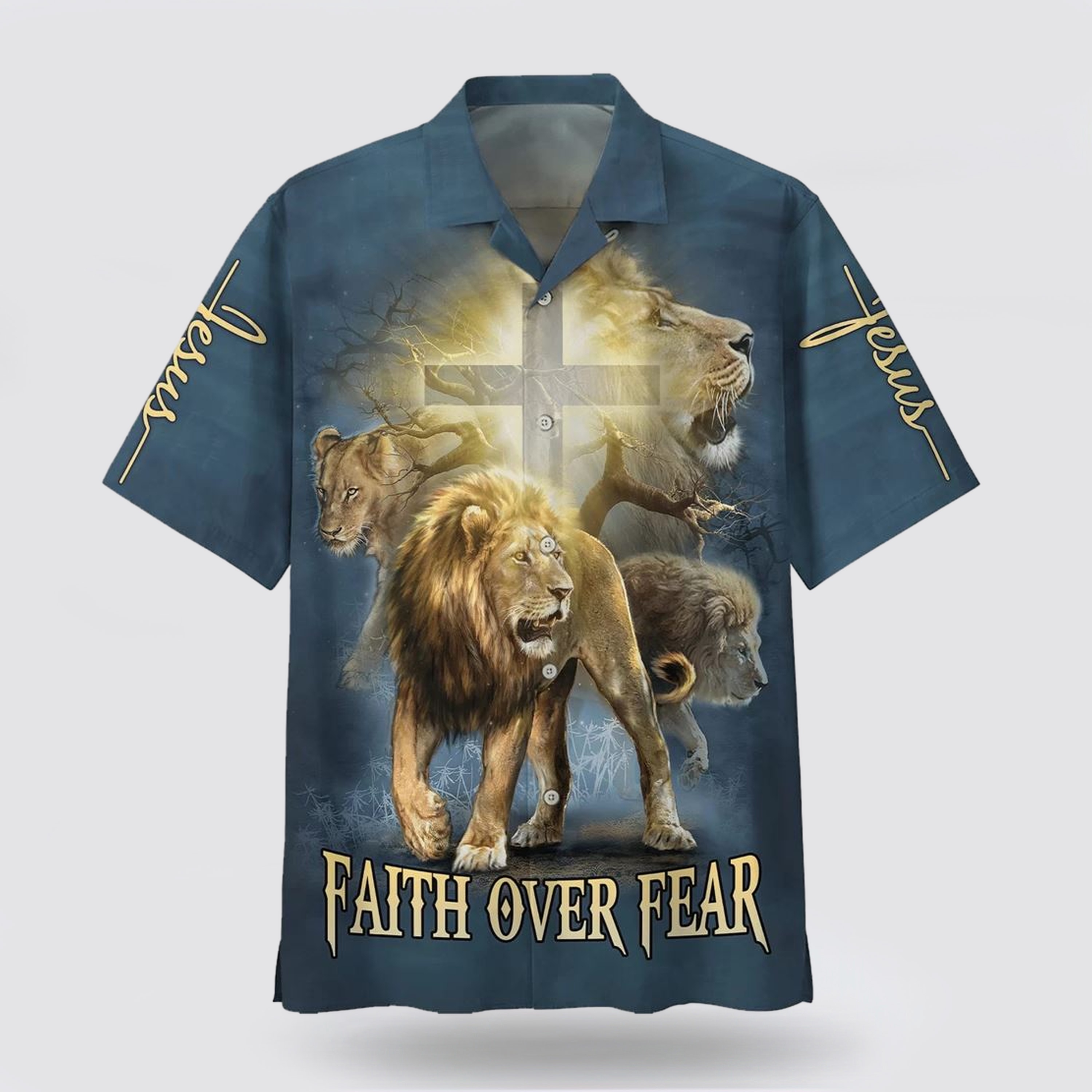 Faith Over Fear Lion Hawaiian Shirts - Gifts For People Who Love Jesus