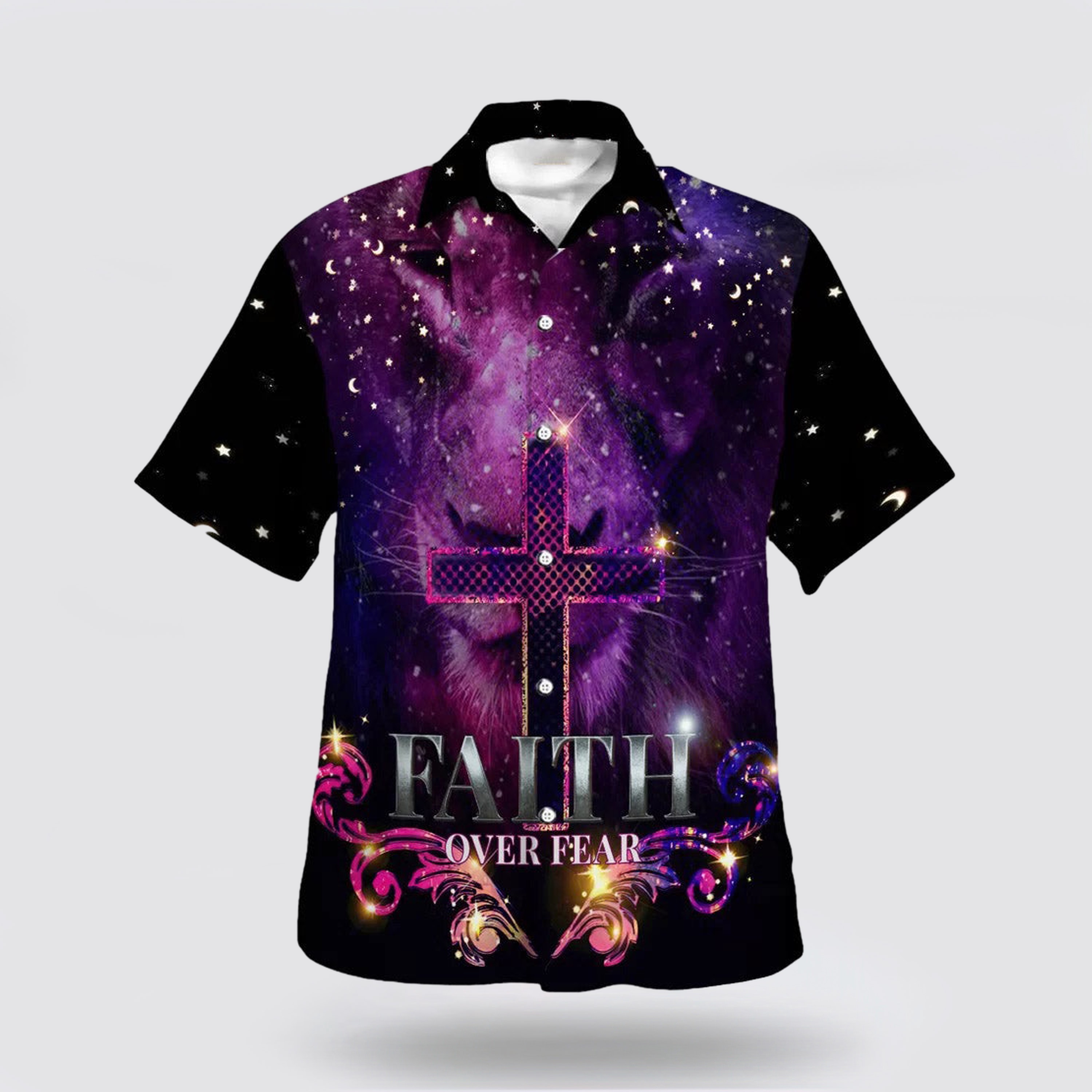 Faith Over Fear The Lion Cross Hawaiian Shirts - Gifts For People Who Love Jesus