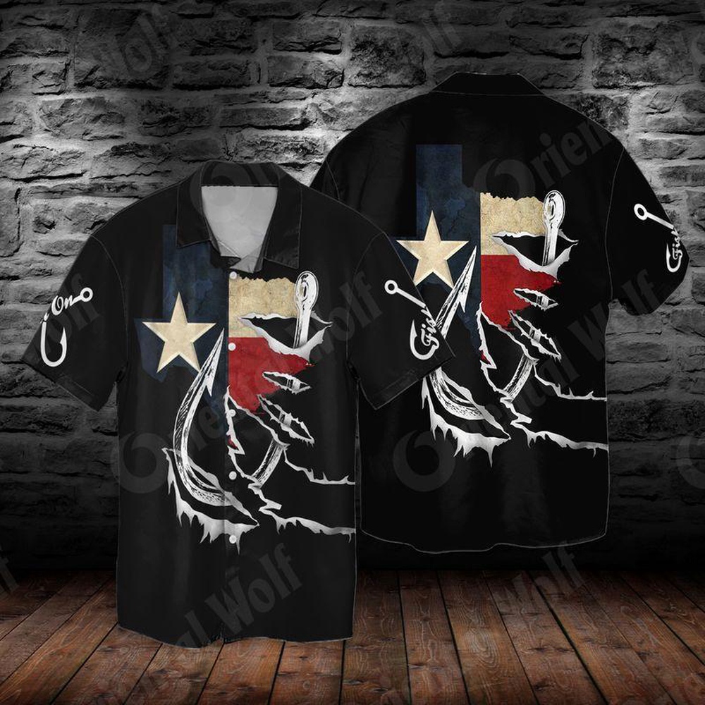 Fishing Texas Black 3D Full Print Hawaiian Shirt Shirt, Texas Hawaii Shirt, Texas Shirt