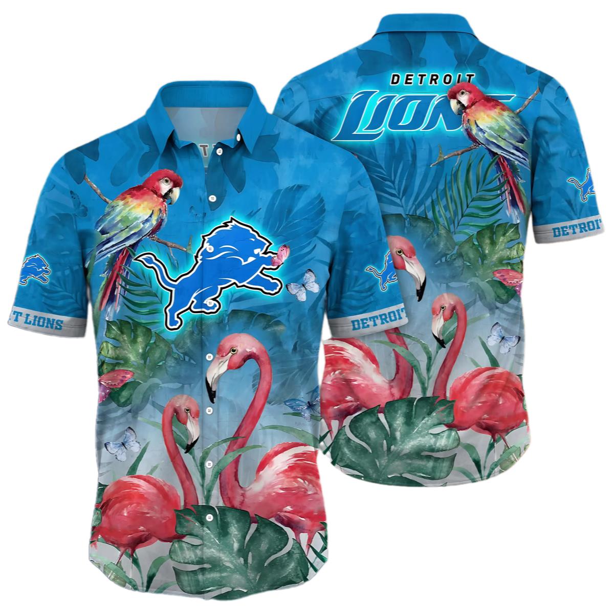 Flamingo Detroit Lions Hawaiian Shirt Vacation Aloha Shirt