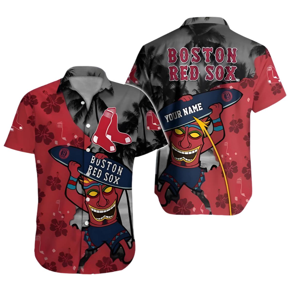 Funny Boston Red Sox Festive Tiki Hawaiian Shirt