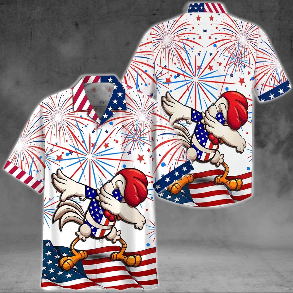 Funny Chicken For 4Th July Hawaiian Aloha Shirt, Chicken Lover Hawaiian Shirt, 4th Of July Hawaiian Shirt, 4th Of July Shirt