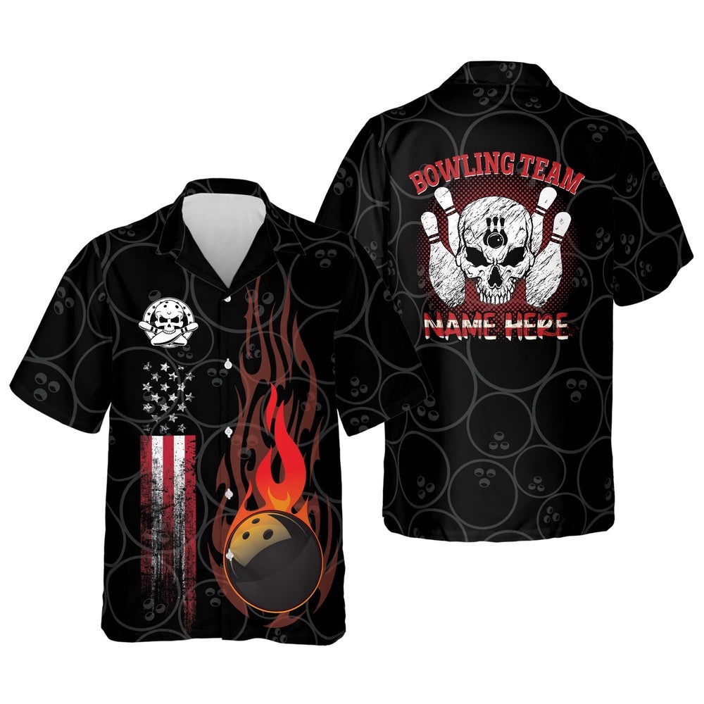 Funny Flame Skull Bowling Shirt, Custom Bowling Shirt, Custom Team Bowling Hawaiian Shirt