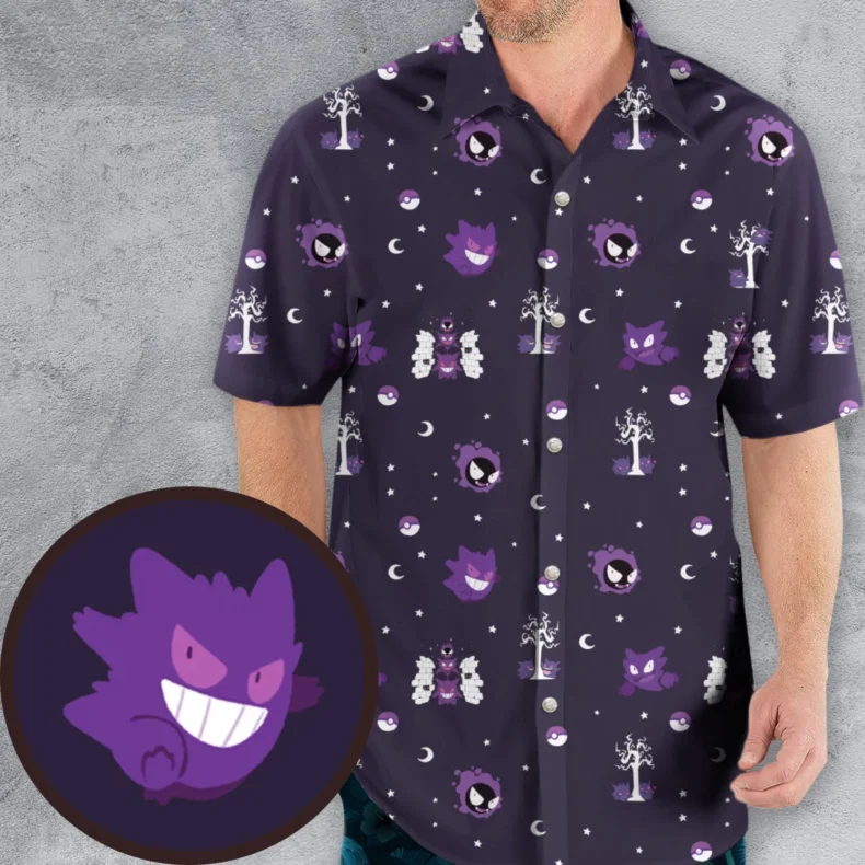 Gengar Pokemon Pattern Hawaiian Shirt