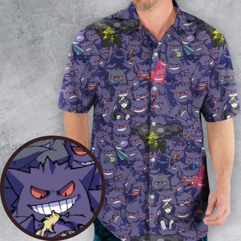 Gengars Pokemon Pattern Hawaiian Shirt