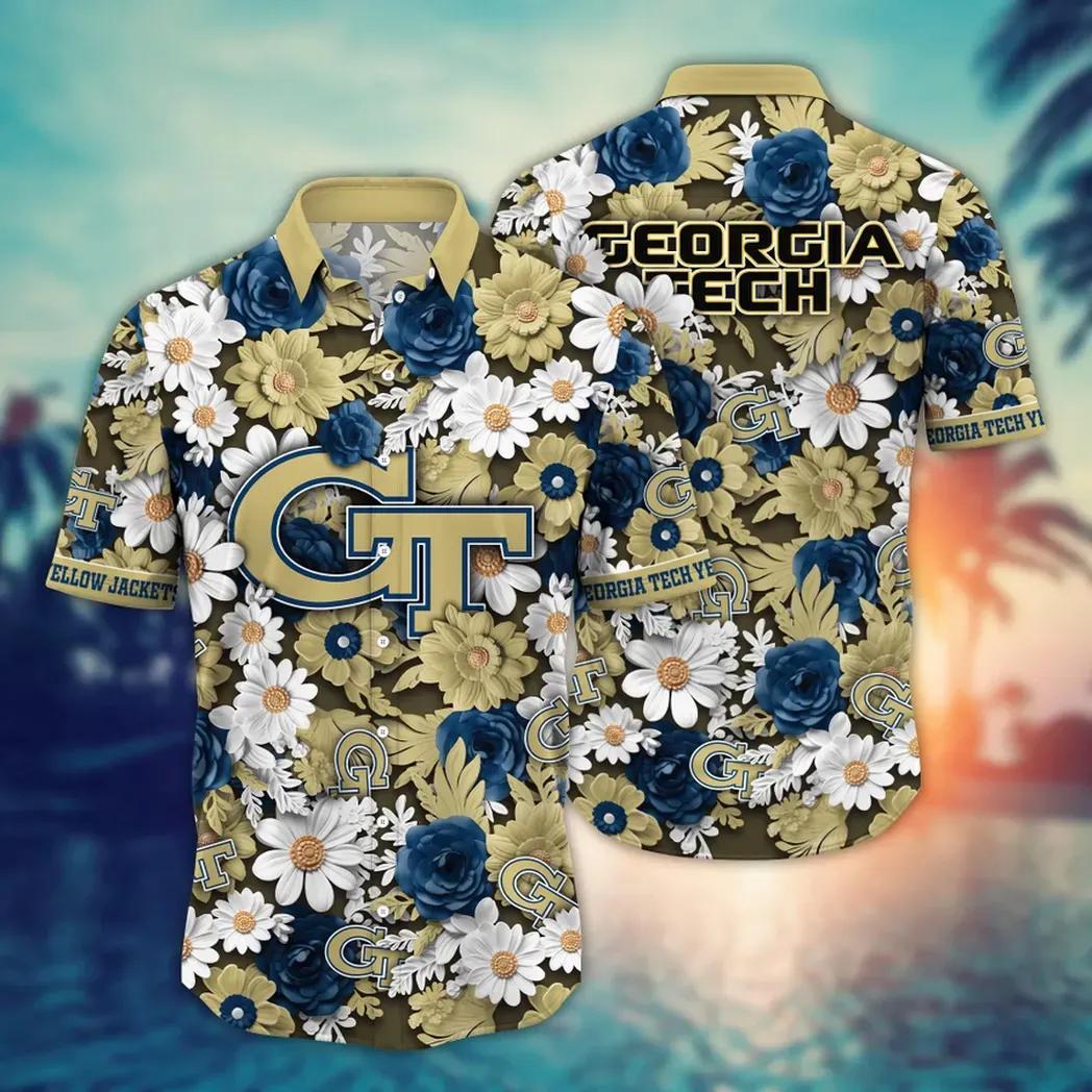 Georgia Tech Yellow Jackets NCAA Flower Aloha Hawaiian Shirt 8, NCAA Hawaiian Shirt