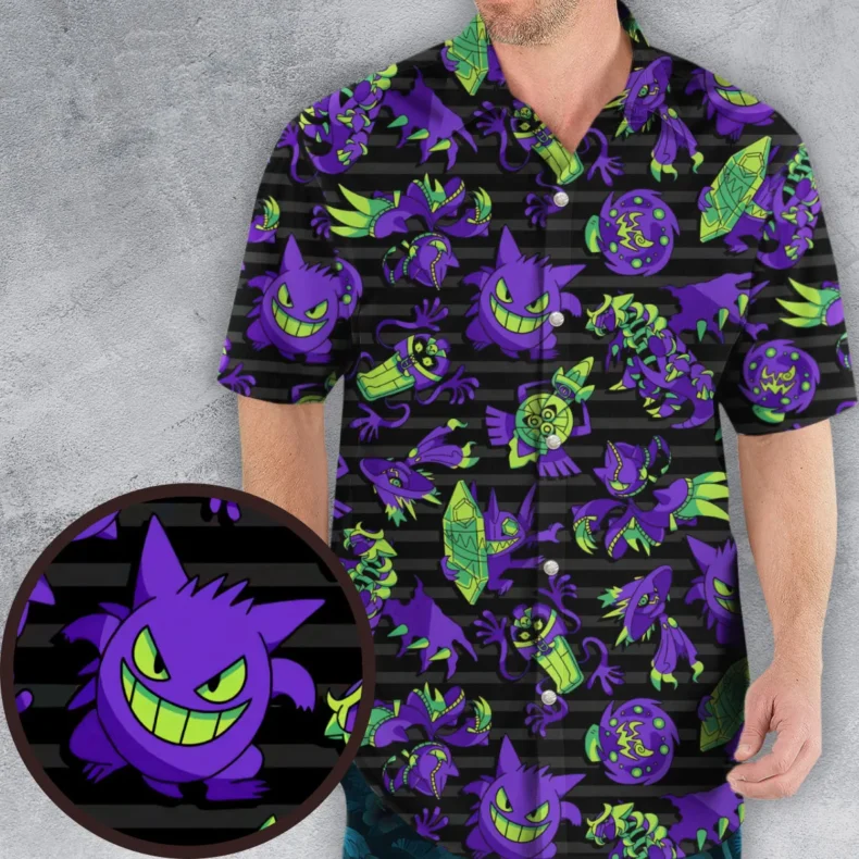 Ghost Type Pokemon Pattern Hawaiian Shirt