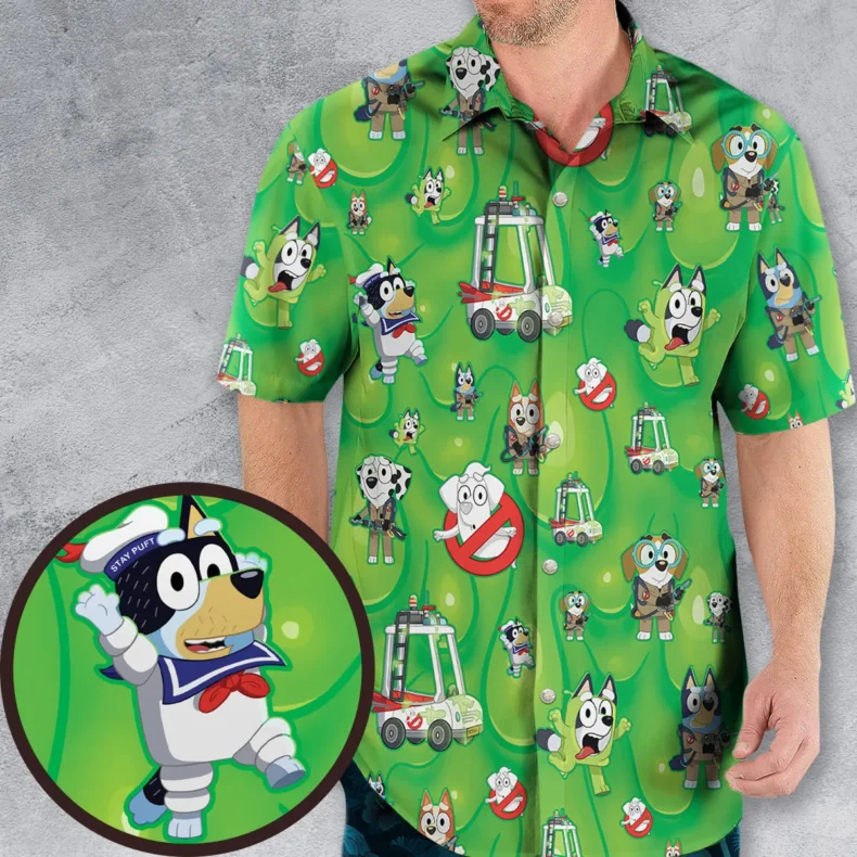 GhostHeeler Ghostbusters Bluey Mashup Hawaiian Shirt