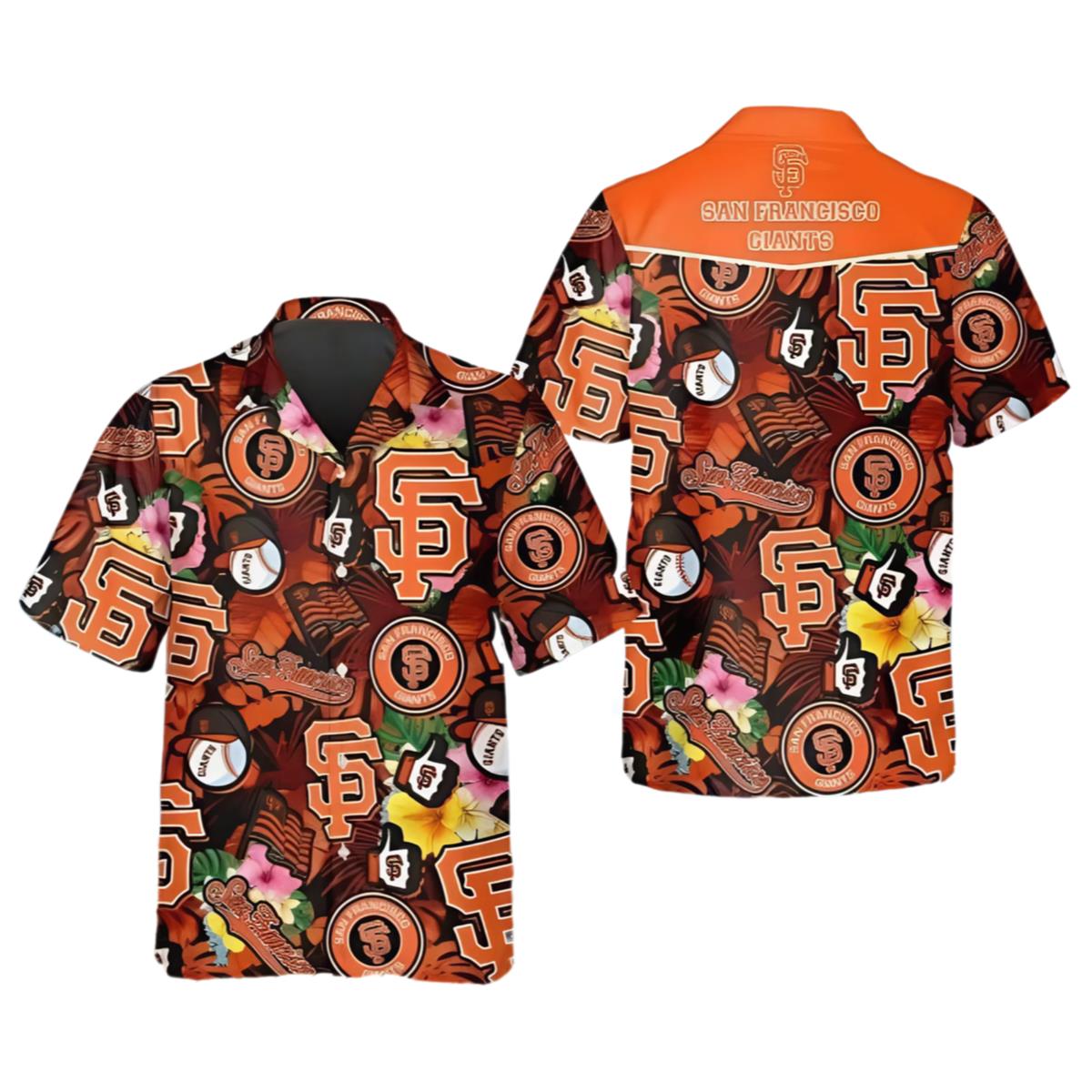 Giants Hawaiian Shirt Baseball And Tropical Flower Pattern