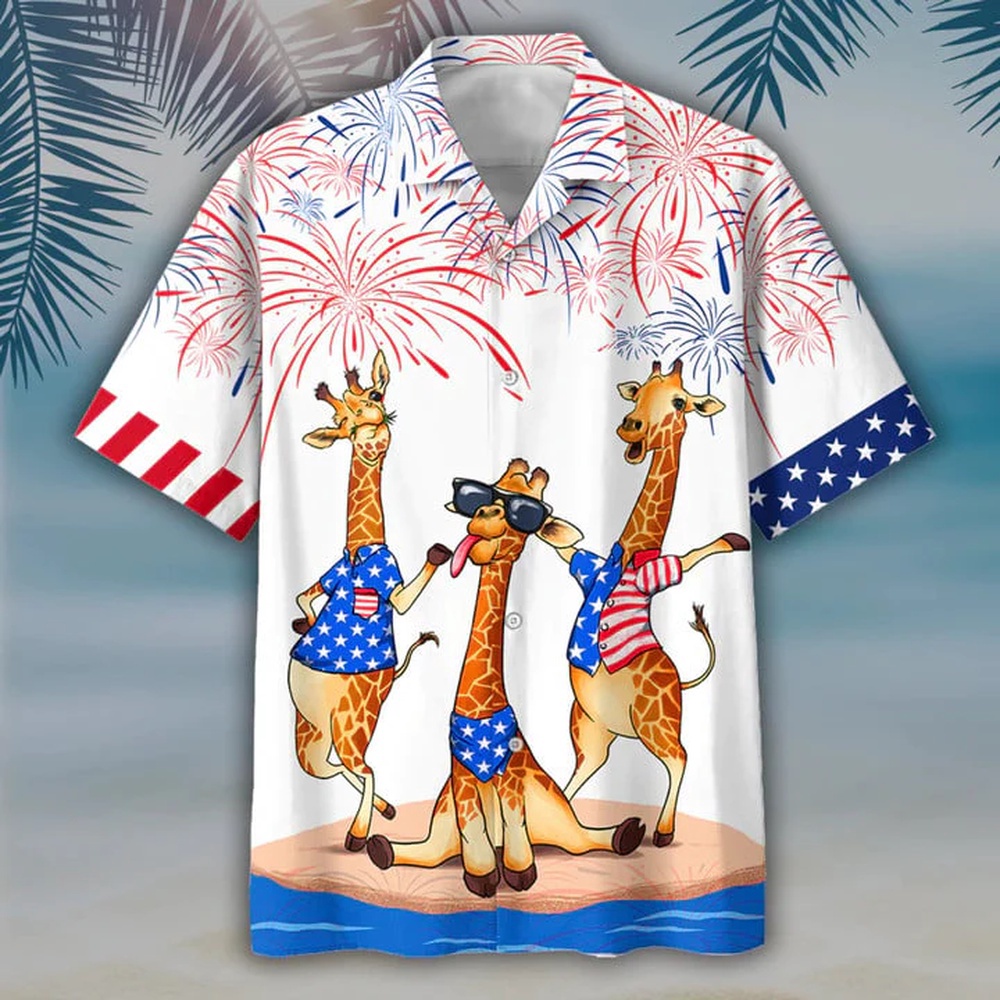 Giraffe Hawaiian Shirt For Independence's Day, 4th Of July Hawaiian Shirt, 4th Of July Shirt