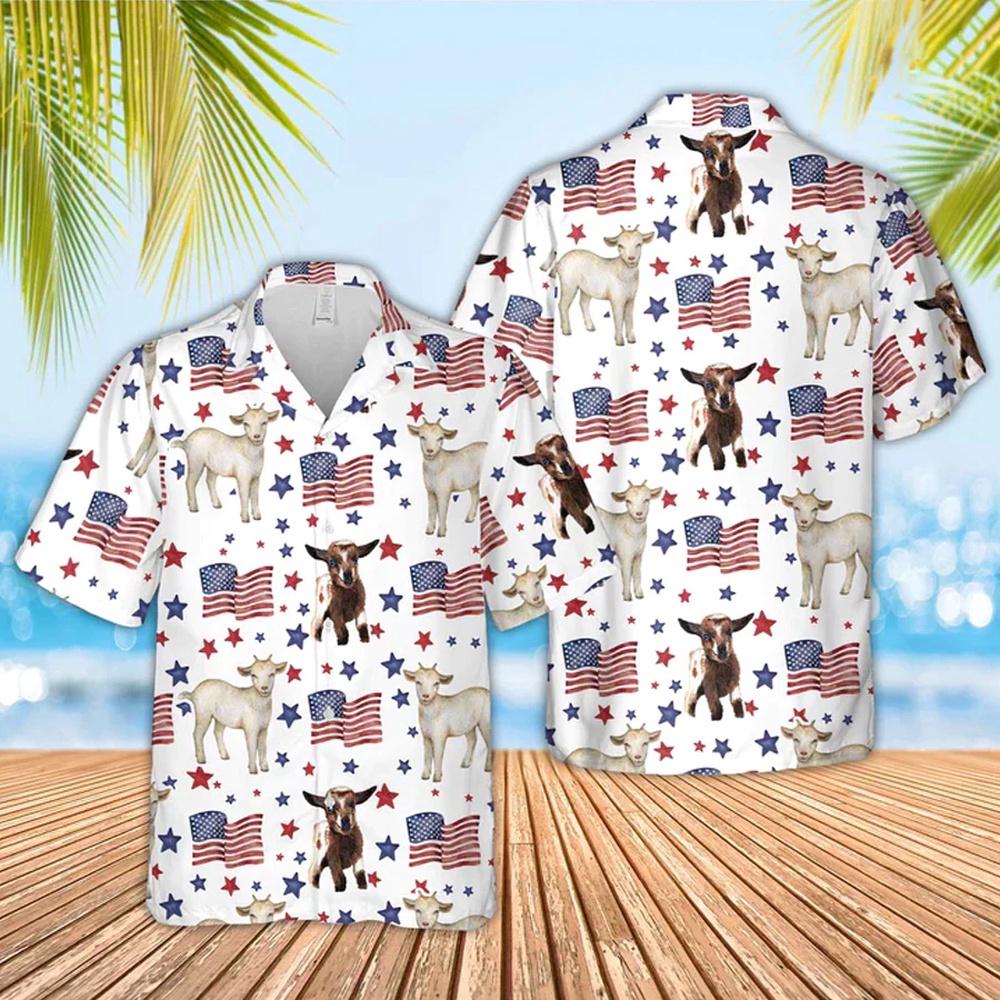 Goat American Flag Pattern Hawaiian Shirt, Funny Cow Hawaiian Shirt, 4th Of July Hawaiian Shirt, 4th Of July Shirt