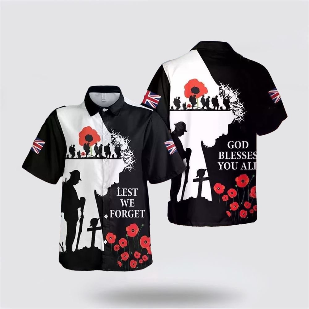 God Blessed You All Veteran Silhouette Lest We Forget Hawaiian Shirt - Gifts For Christians