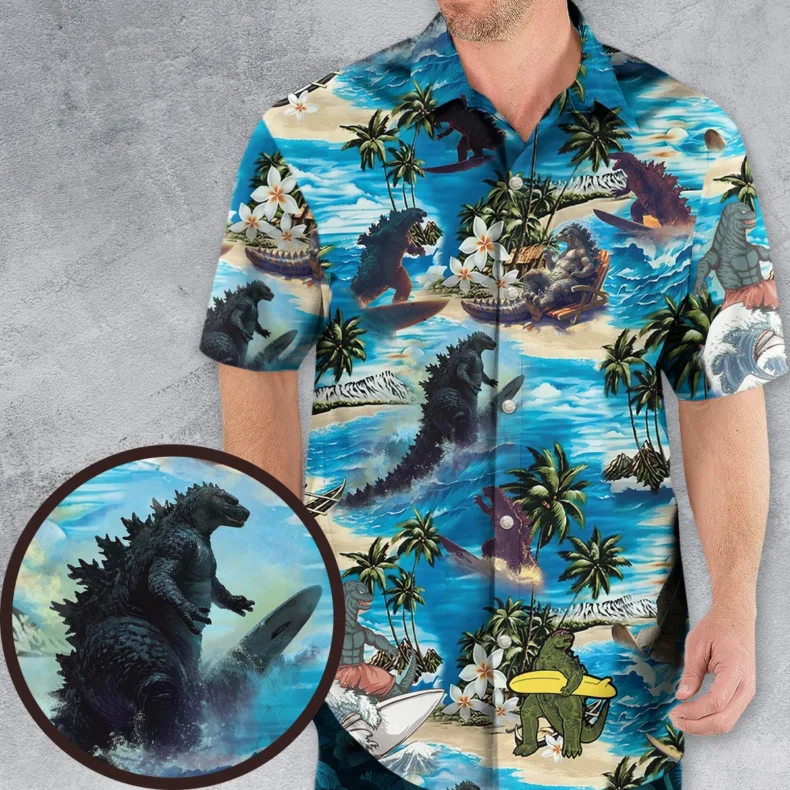Godzilla Surfing Summer VibesHawaiian Shirt