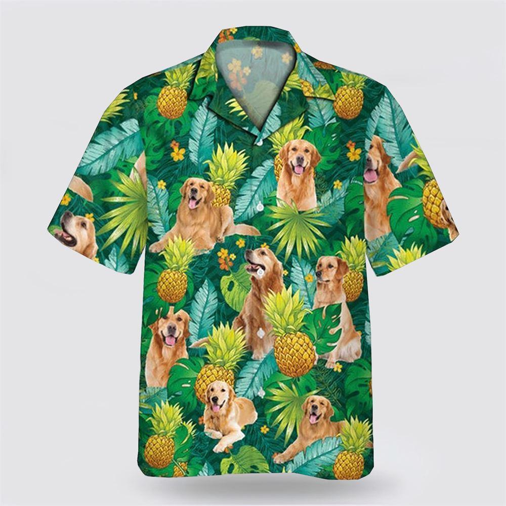 Golden Dog Leaves Green Tropic Pattern Hawaiian Shirt - Gift For Dog Lover