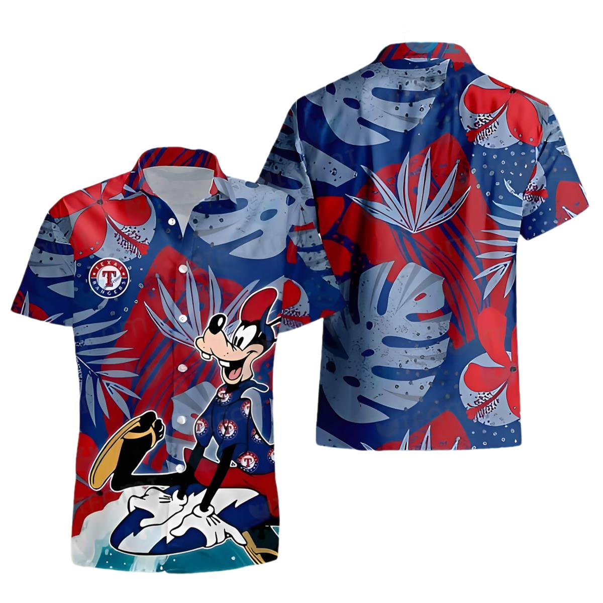 Goofy Surfing Texas Rangers Hawaiian Shirt