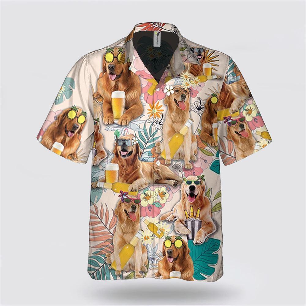 Goretriever Dog With Yellow Beer Tropic Pattern Hawaiian Shirt - Gift For Dog Lover