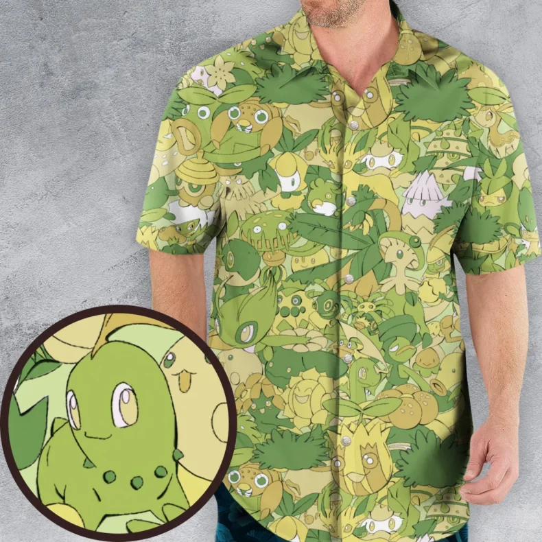 Grass Pokemon Pattern Hawaiian Shirt