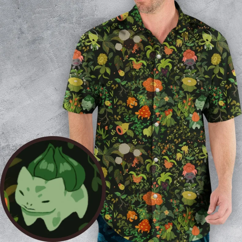 Grass Pokemon Patterns Hawaiian Shirt