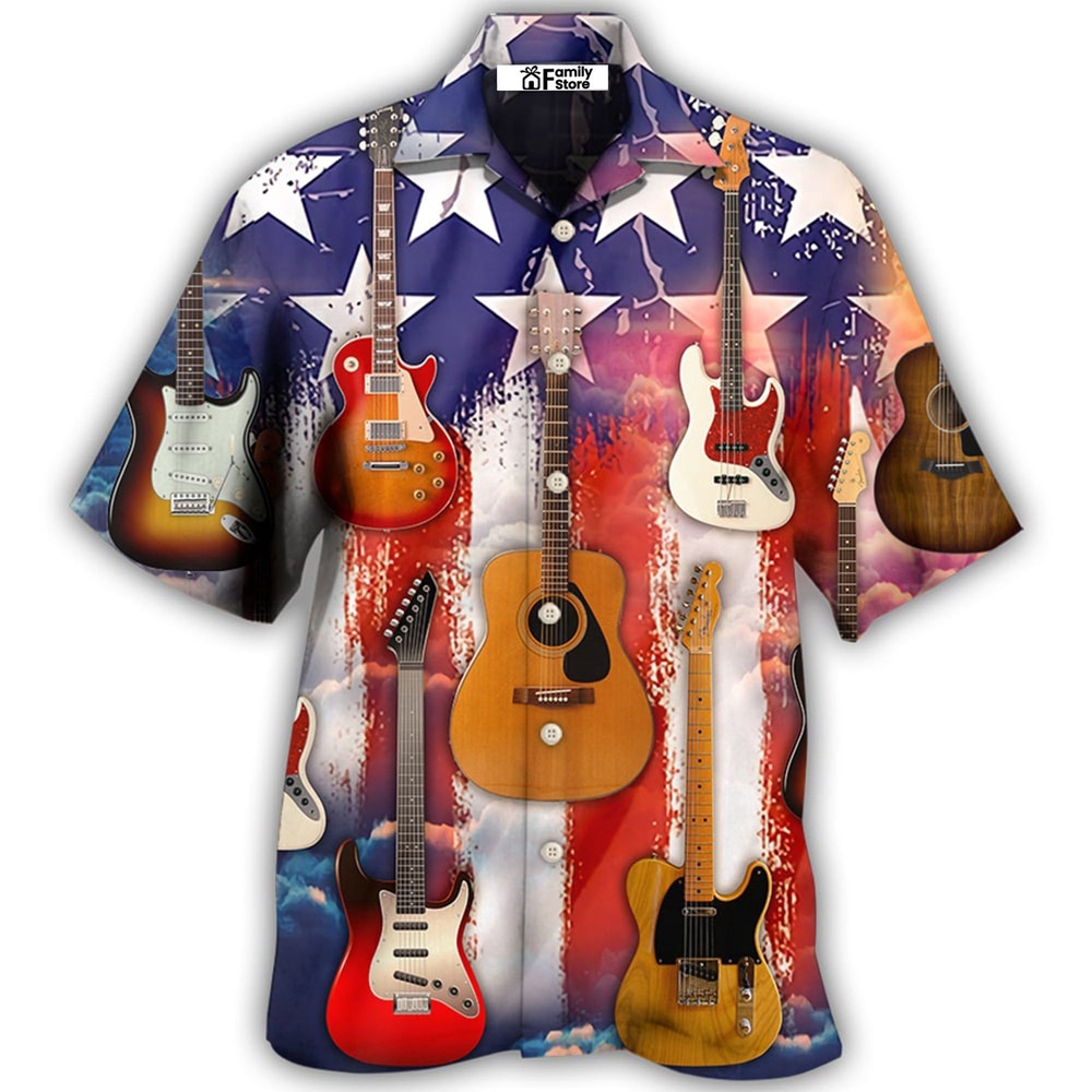 Guitar Independence Day Star America Hawaiian Shirt, 4th Of July Hawaiian Shirt, 4th Of July Shirt