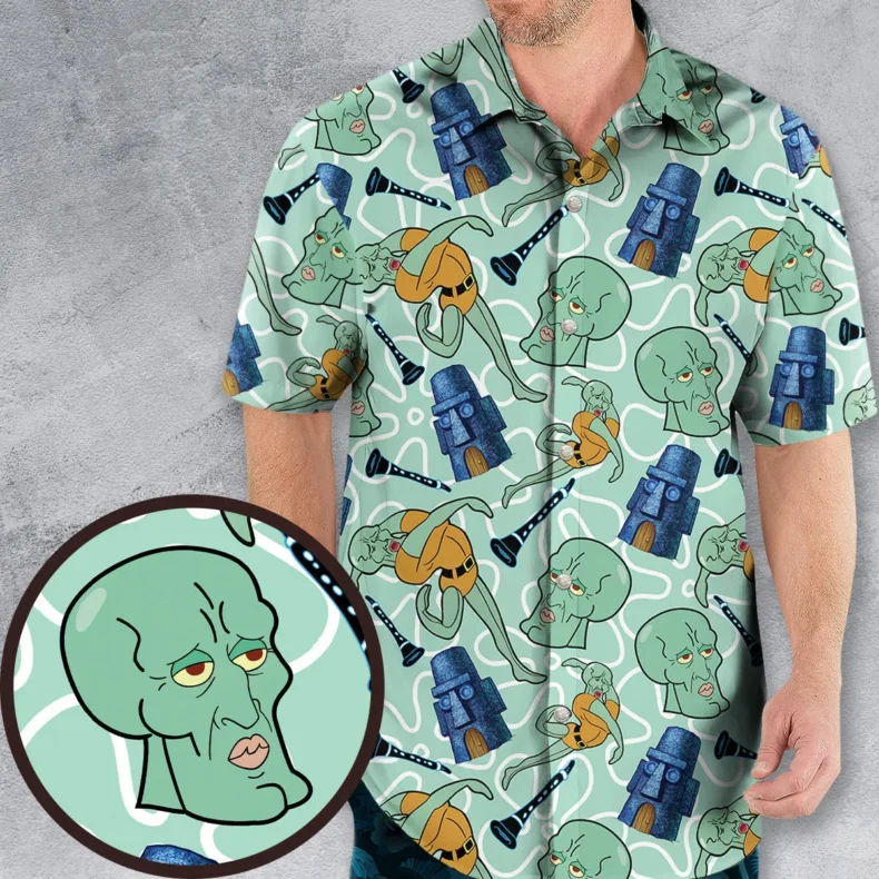 Handsome Squidward Pattern Spongebob Squarepants Hawaiian Shirt