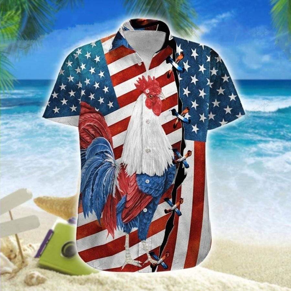 Hawaiian Aloha Shirts Rooster America 4Th Of July, Chicken Lover Hawaiian Shirt, 4th Of July Hawaiian Shirt, 4th Of July Shirt