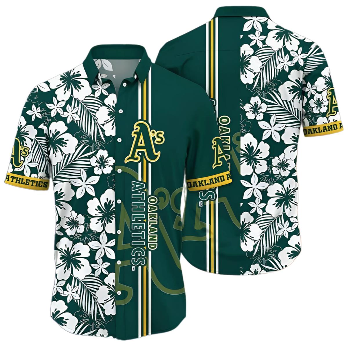 Hawaiian Athletics Shirt Floral Green And White Aloha