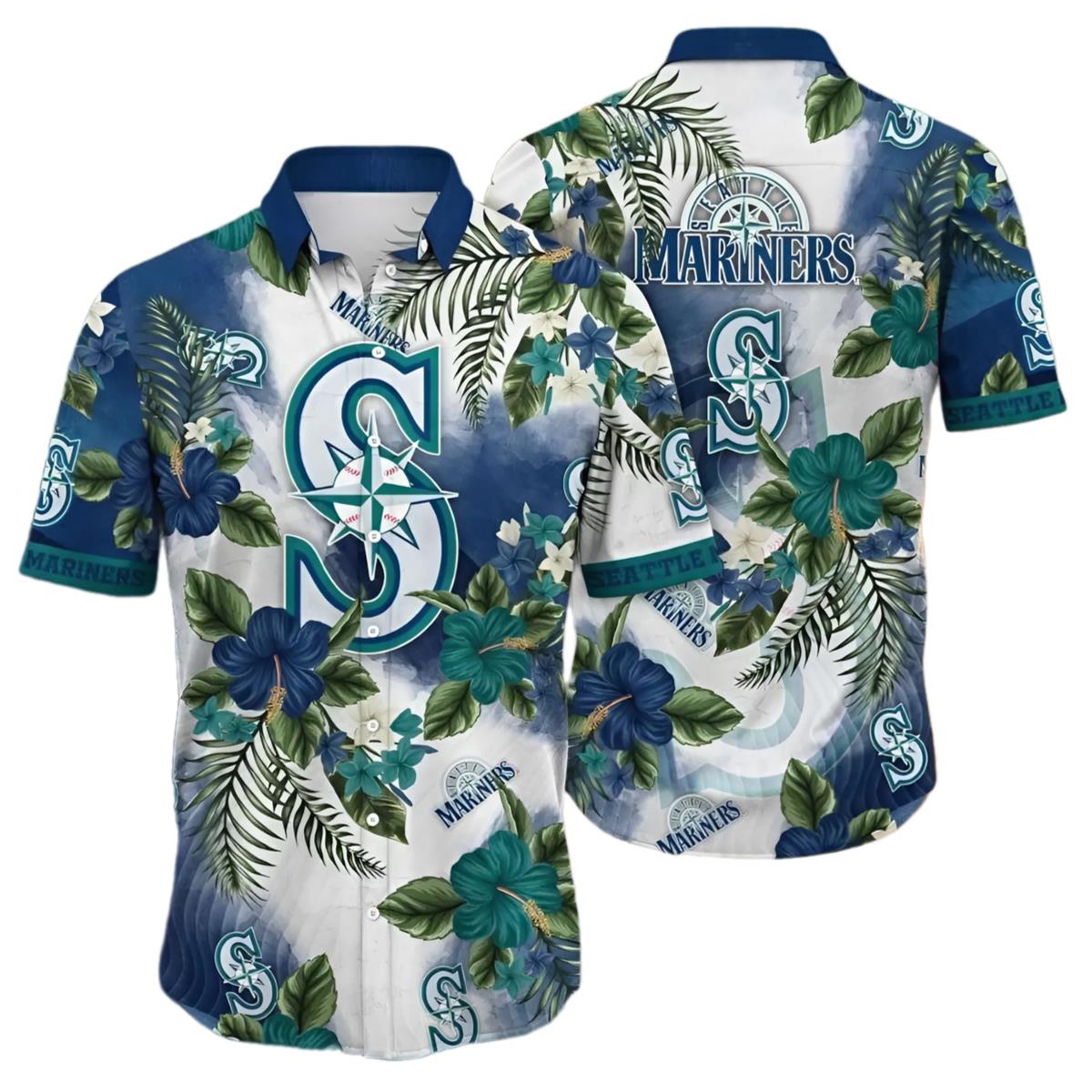 Hawaiian Mariners Shirt Tropical Hibiscus And Palms