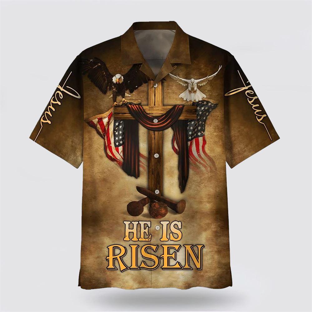 He Is Risen Eagle Cross Hawaiian Shirts - Gifts For Christians
