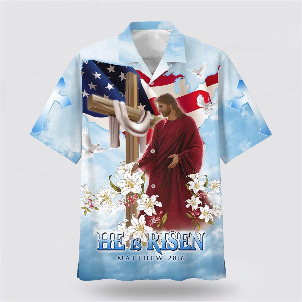 He Is Risen Jesus Cross With Lilies Hawaiian Shirt - Gifts For Christians