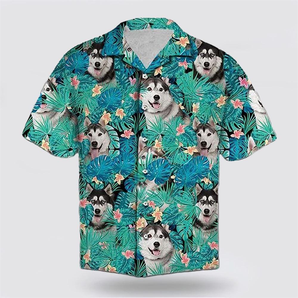 Husky Dog Funny Face On The Tropic Background Hawaiin Shirt - Gift For Pet Lover
