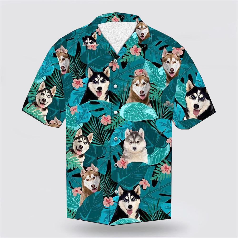Husky Dog On The Green Tropic Background Hawaiian Shirt - Pet Lover Hawaiian Shirts