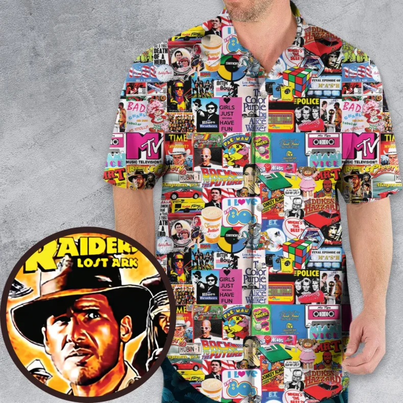 I heart 80s Collage Mr. T Back To the Future Pac-man E.T Hawaiian Shirt