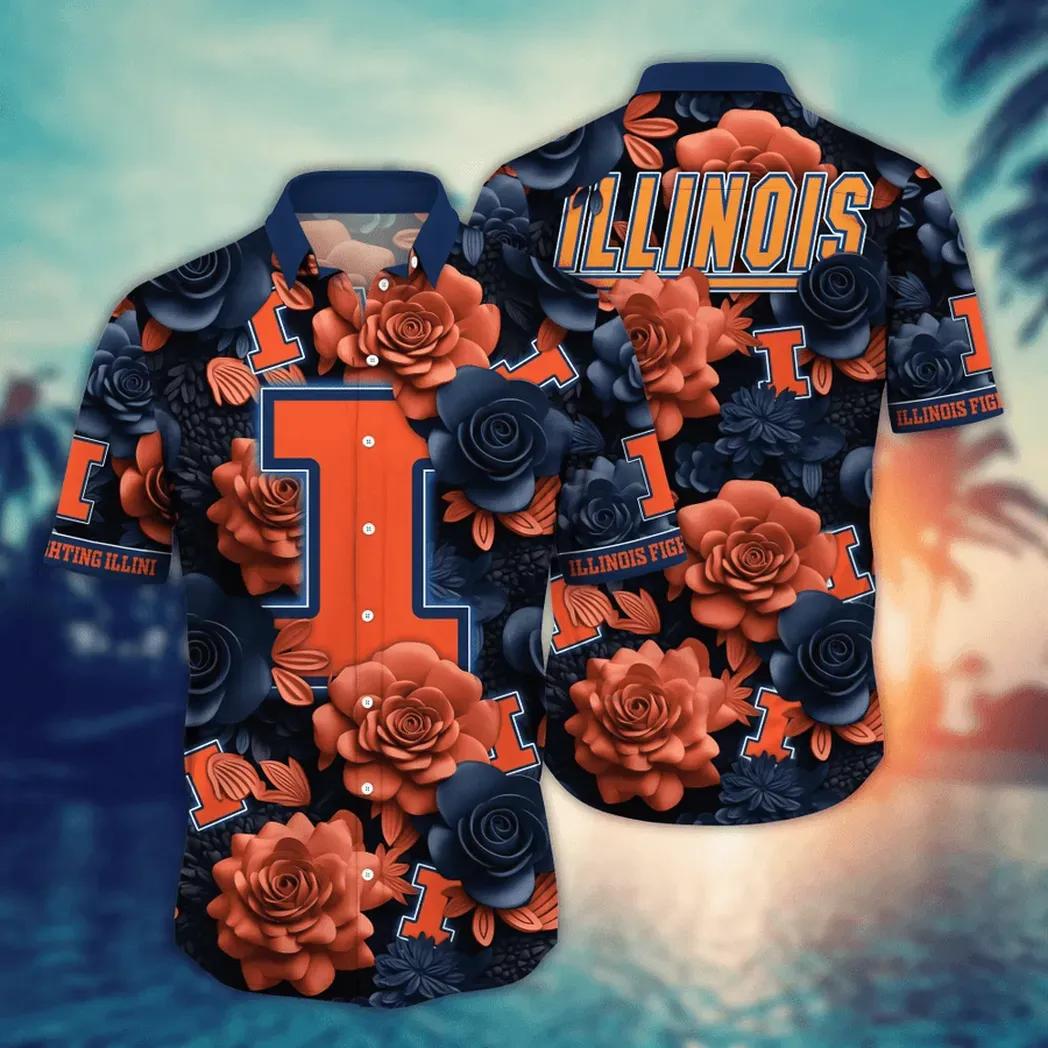 Illinois Fighting Illini NCAA Flower Aloha Hawaiian Shirt 7, NCAA Hawaiian Shirt