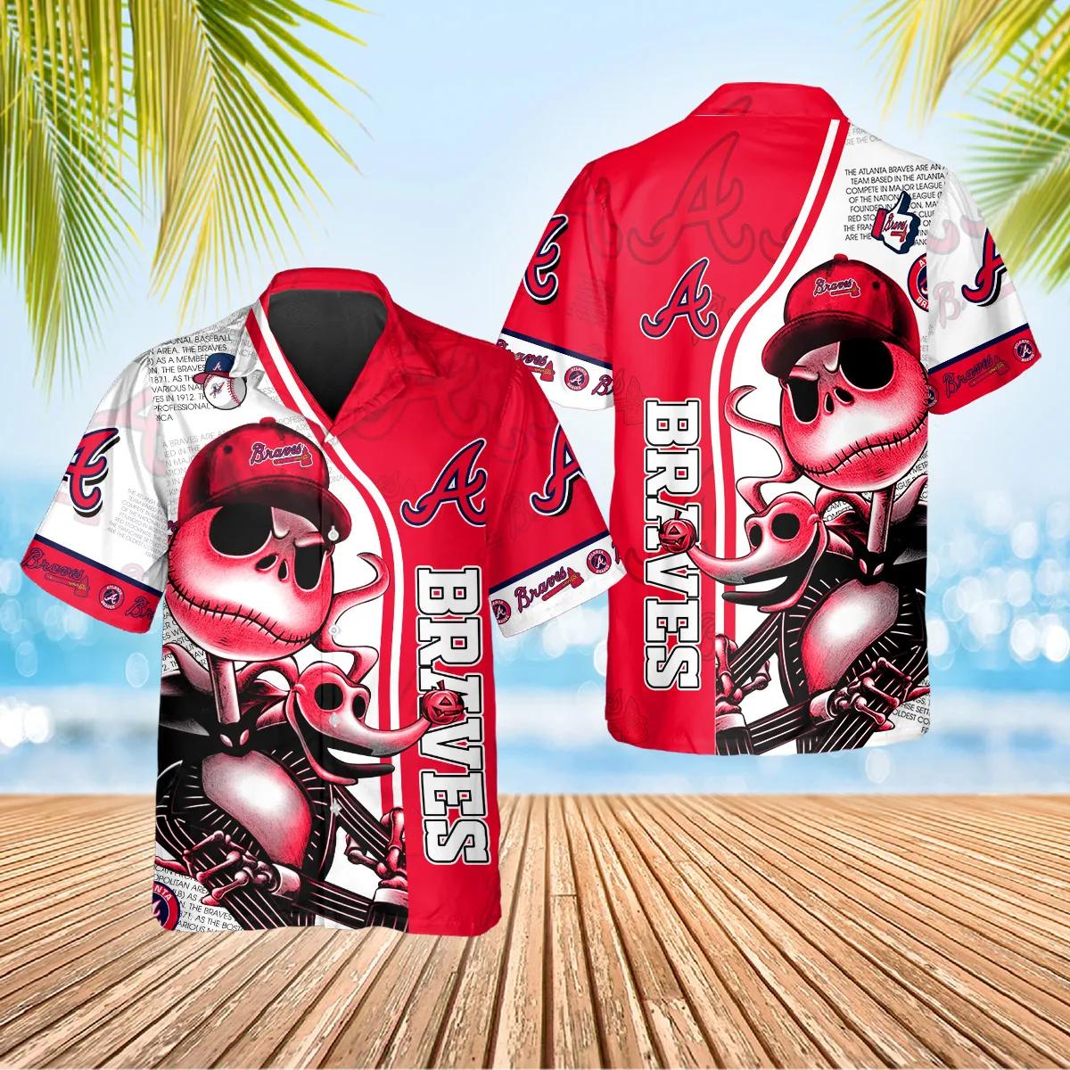 Jack Skeleton Atlanta Braves Hawaiian Shirt, Atlanta Braves Aloha Shirt, MLB Hawaiian Shirt