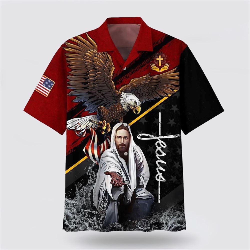 Jesus And Bald Eagle Hawaiian Shirts - Gifts For Christians